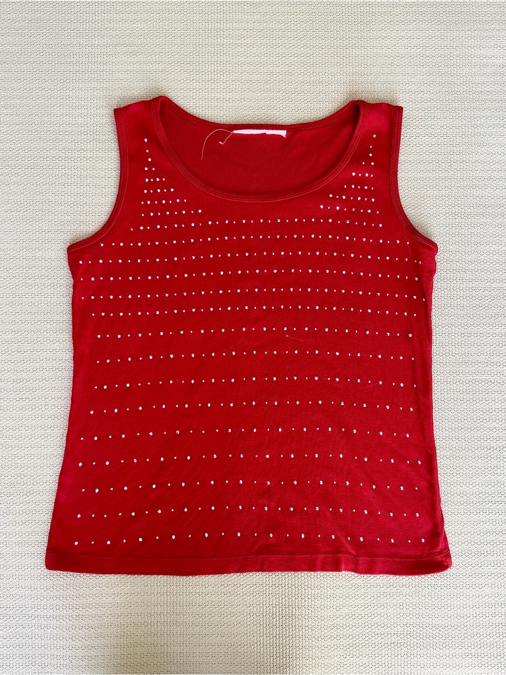 Vintage Red Rhinstone Sparkly Scoop Neck Tank Top